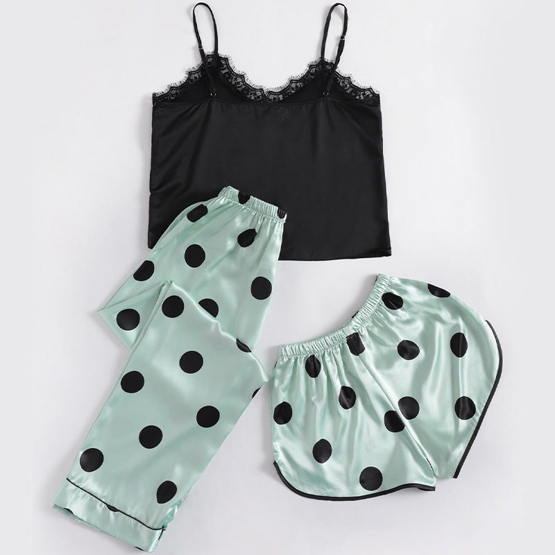 Cute Women's Sleepwear Set with Silk Feel (3 Pieces)