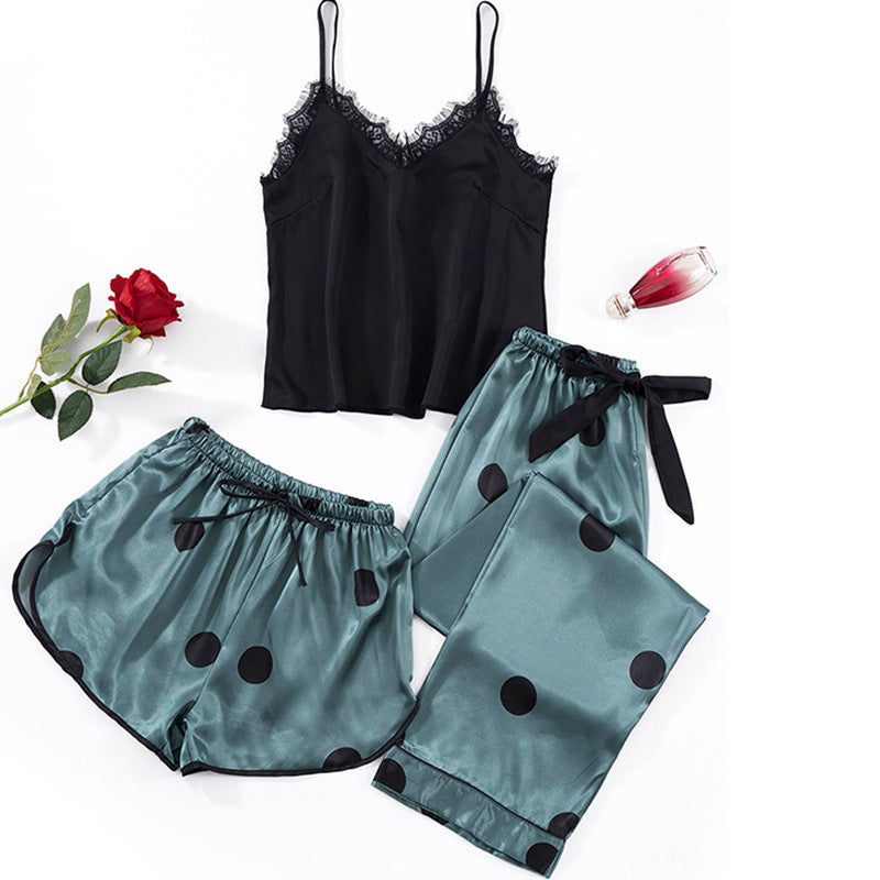 Cute Women's Sleepwear Set with Silk Feel (3 Pieces)