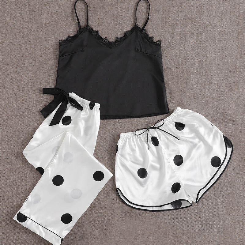 Cute Women's Sleepwear Set with Silk Feel (3 Pieces)
