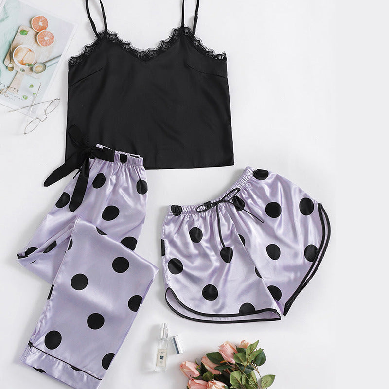 Cute Women's Sleepwear Set with Silk Feel (3 Pieces)