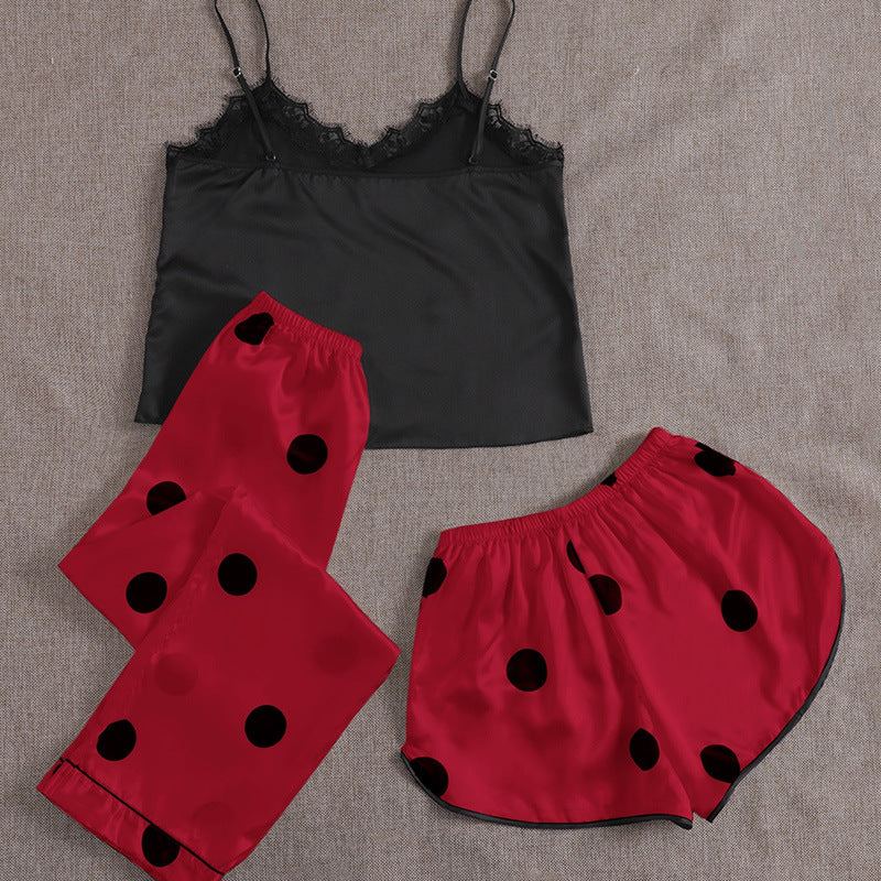 Cute Women's Sleepwear Set with Silk Feel (3 Pieces)